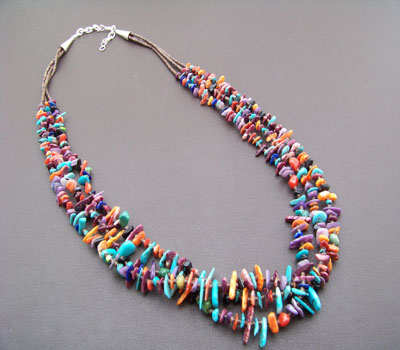 Native American Santo Domingo 3-Strand Rainbow Necklace