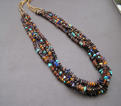 Native American Santo Domingo 4-Strand Amber Necklace