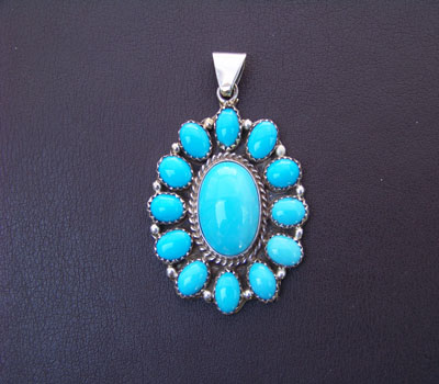 Pendant Native American Cluster Turquoise and Sterling Silver 