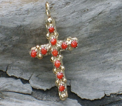 Pendant Coral & Turquoise Native American Double Sided