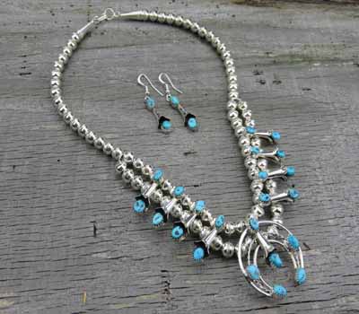 Native American Squash Blossom Necklace/ Earring Set