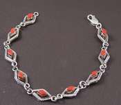 Native American Bracelet Coral Diamond shaped link 