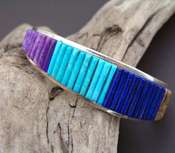Native American Multi Stone Channel Set Cuff Bracelet - sz 7
