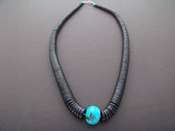 Native American Graduating Jet Discs Necklace w/ Turquoise