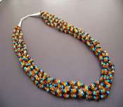 Native American Jewelry Amber w/ Turquoise 5-Strand Necklace