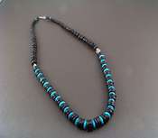 Necklace Jet & Turquoise Rondell 