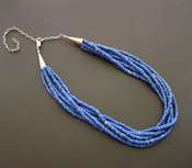 Necklace Native American Santo Domingo 6-Strand  Denim Lapis