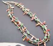 Native American Necklace Melon Shell, Spiny, Turquoise 3-Strand