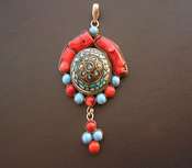 Pendant Turquoise & Coral XL