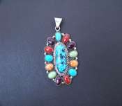 Native American Pendant Turquoise & Multi-Stone Cluster
