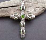 Pendant Sterling Silver Cross with Peridot Gemstones