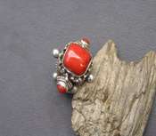 Tibetan Ring Red Coral  - Square - sz 9