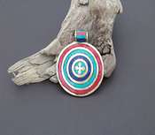 Turquoise & Bronze Pendant Tibetan  Inlay Mandala