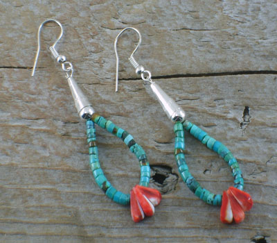 Jewellery Earrings Chandelier Earrings Vintage earrings,navajo earrings,native american,turquoise,spiny oyster,jetstone,sterling silver 